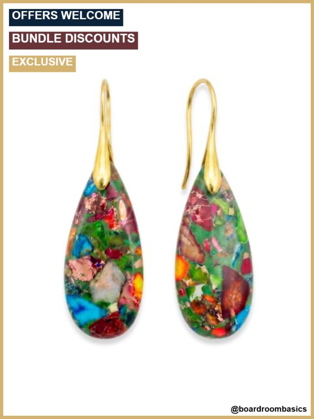 Natural Stone Dangle Earrings Copper Hooks Boho Teardrop Lightweight